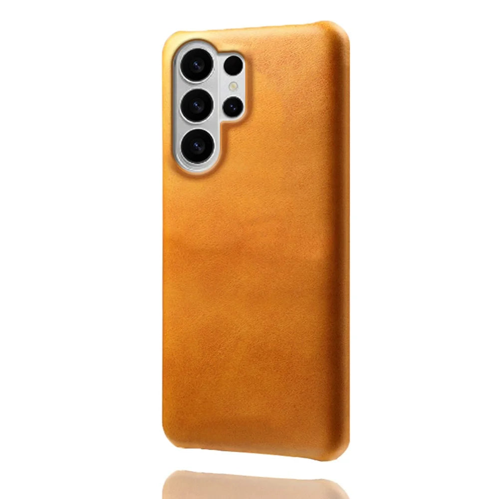 For Samsung Galaxy S26 Ultra Case Calf Texture PU Leather Hard PC Protective Phone Cover - Orange - 1
