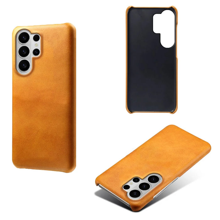 For Samsung Galaxy S26 Ultra Case Calf Texture PU Leather Hard PC Protective Phone Cover - Orange - 2