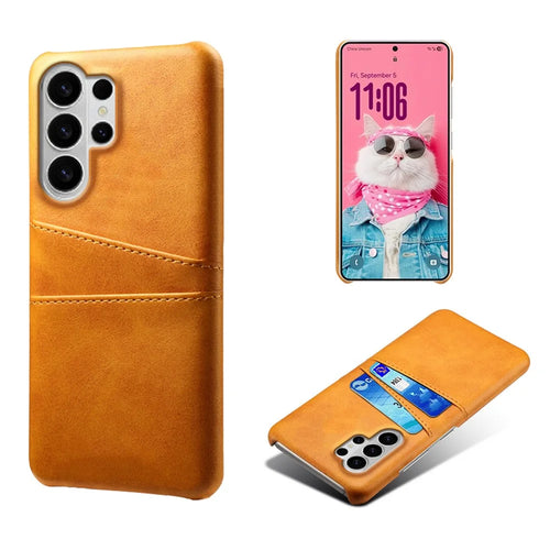 For Samsung Galaxy S26 Ultra Case Dual Card Slots PU Leather + Hard PC Phone Cover - Orange - 1