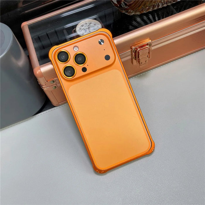For iPhone 14 Pro Max Metal Case Transfer to 17 Pro Max Phone Cover with Camera Lens Protector - Orange - 3