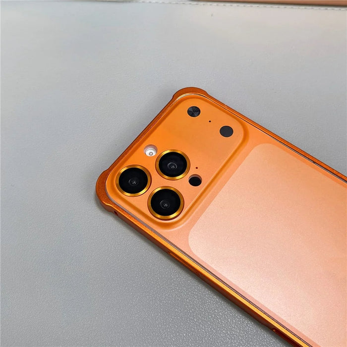 For iPhone 14 Pro Max Metal Case Transfer to 17 Pro Max Phone Cover with Camera Lens Protector - Orange - 4