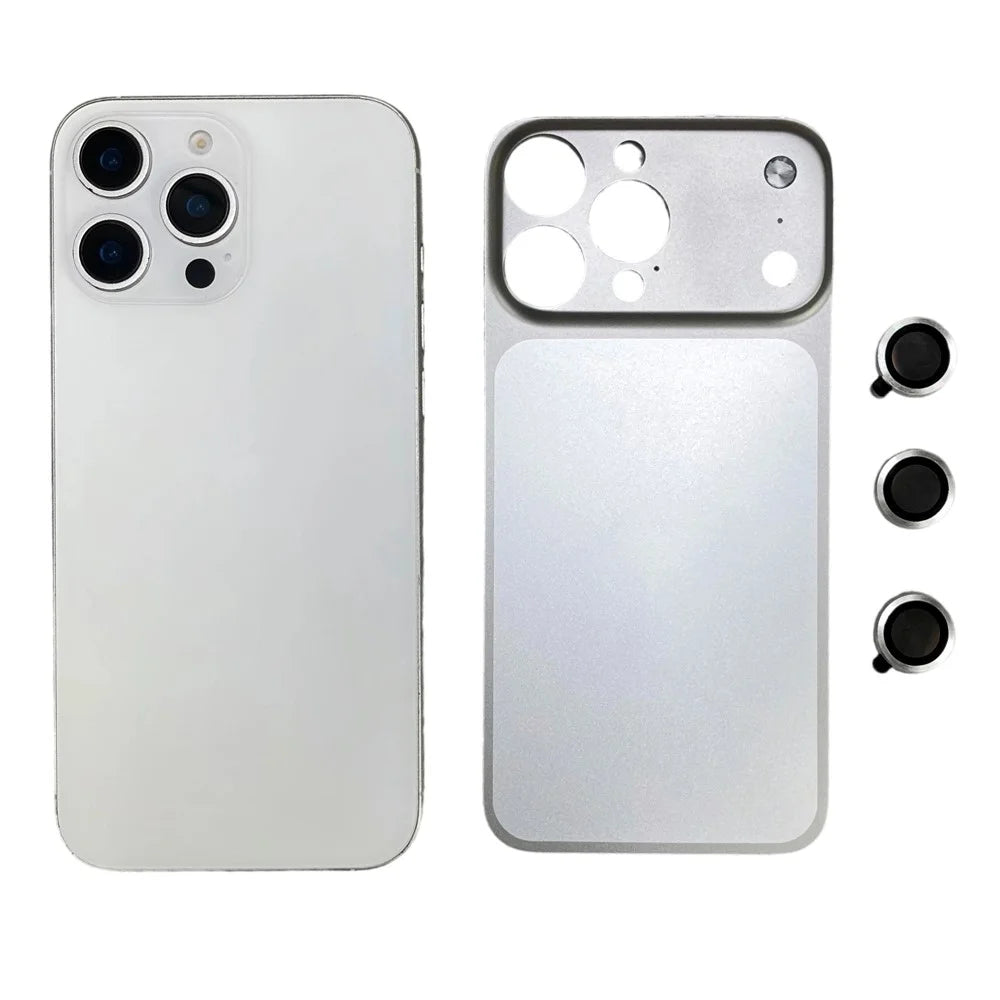 For iPhone 16 Pro Metal Case Transfer to 17 Pro Phone Cover with Camera Lens Protector - Silver - 1