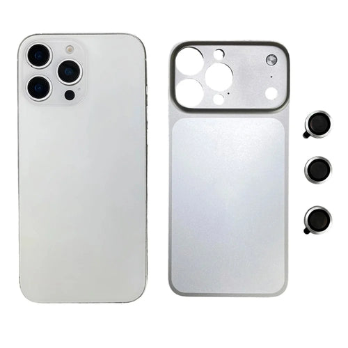 For iPhone 16 Pro Metal Case Transfer to 17 Pro Phone Cover with Camera Lens Protector - Silver - 1