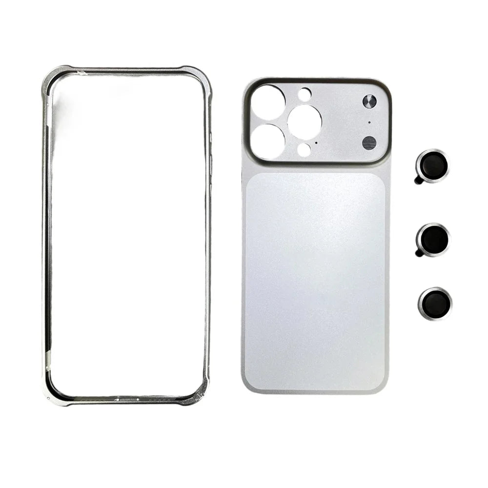 For iPhone 16 Pro Metal Case Transfer to 17 Pro Phone Cover with Camera Lens Protector - Silver - 2