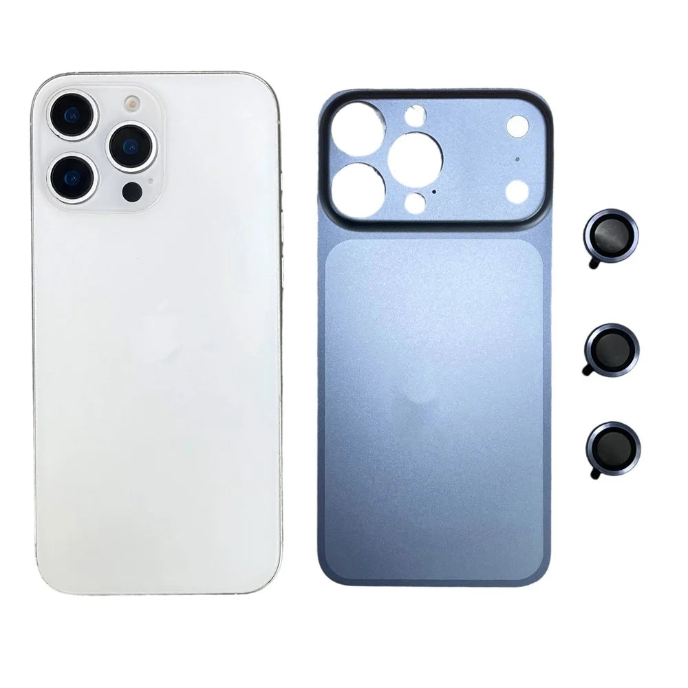 For iPhone 15 Pro Metal Case Transfer to 17 Pro Phone Cover with Camera Lens Protector - Blue - 1
