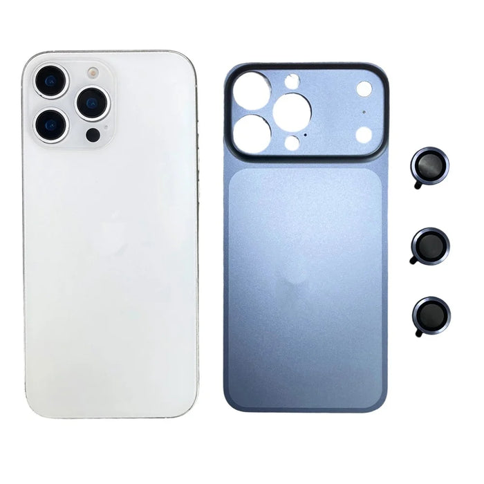 For iPhone 15 Pro Metal Case Transfer to 17 Pro Phone Cover with Camera Lens Protector - Blue - 1