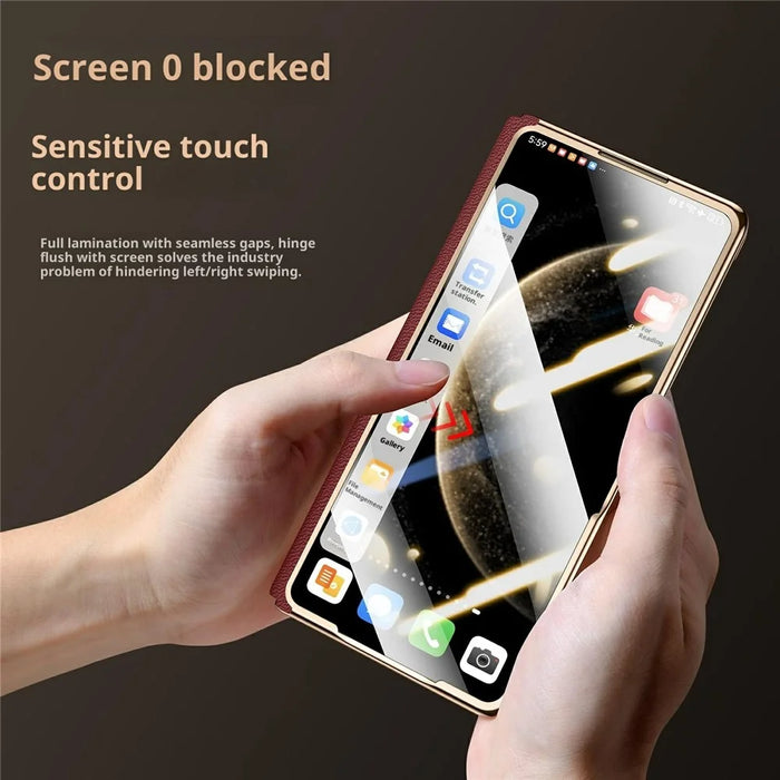 SULADA For Honor Magic V5 5G Magnetic Case Genuine Cow Leather Phone Cover with Tempered Glass Screen Protector - Black - 3