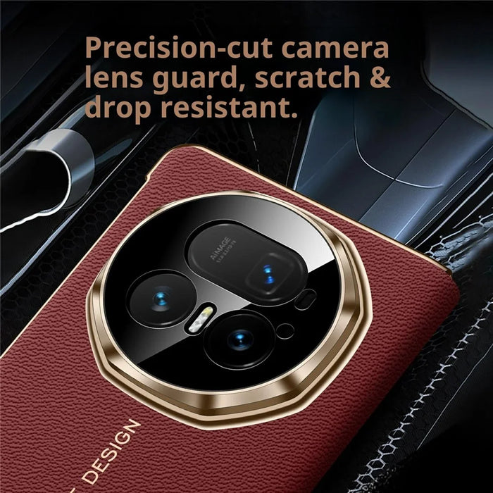 SULADA For Honor Magic V5 5G Magnetic Case Genuine Cow Leather Phone Cover with Tempered Glass Screen Protector - Black - 6