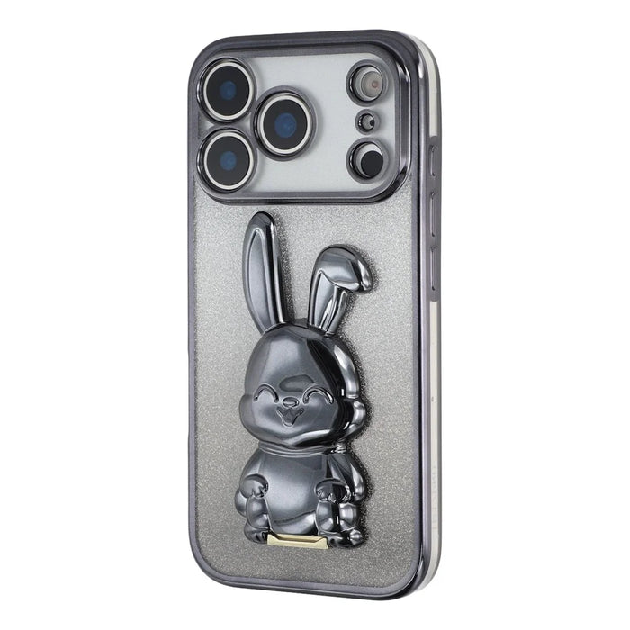 For iPhone 17 Pro Case Electroplating Glitter Rabbit PC + TPU Phone Cover with Kickstand - Black - 3
