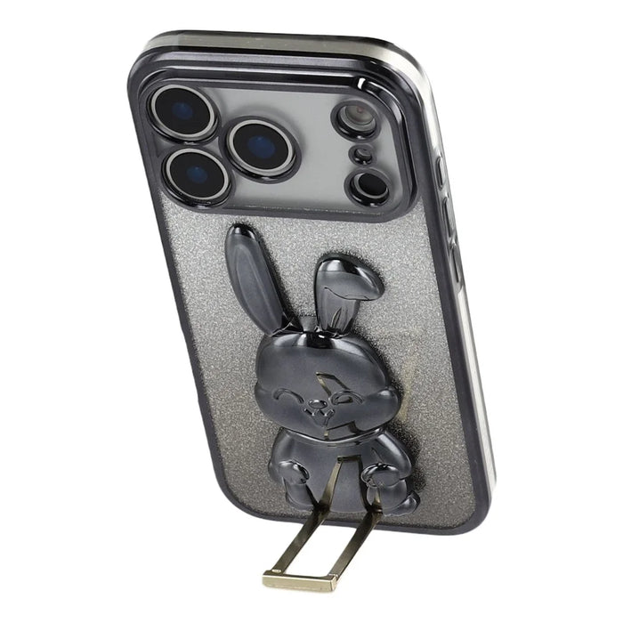For iPhone 17 Pro Case Electroplating Glitter Rabbit PC + TPU Phone Cover with Kickstand - Black - 4