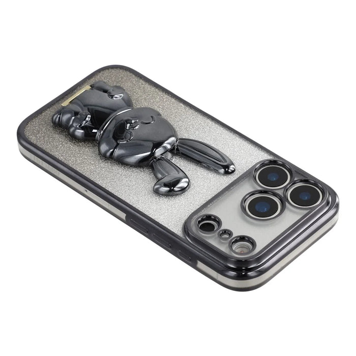 For iPhone 17 Pro Case Electroplating Glitter Rabbit PC + TPU Phone Cover with Kickstand - Black - 6
