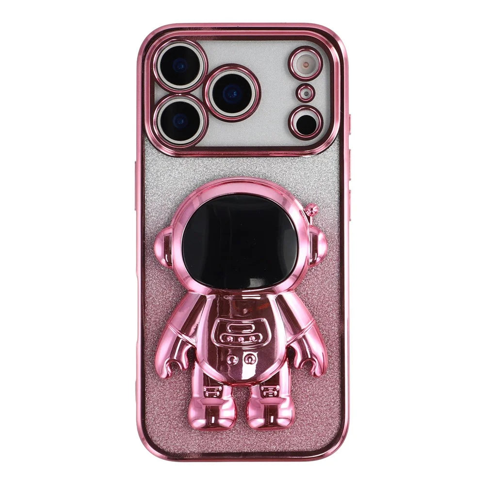 For iPhone 17 Pro Case with Astronaut Kickstand PC + TPU Phone Cover Shiny Glitter - Pink - 2