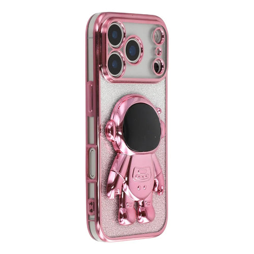 For iPhone 17 Pro Max Case with Astronaut Kickstand PC + TPU Phone Cover Shiny Glitter - Pink - 1