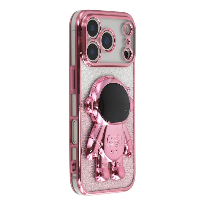 For iPhone 17 Pro Max Case with Astronaut Kickstand PC + TPU Phone Cover Shiny Glitter - Pink - 1