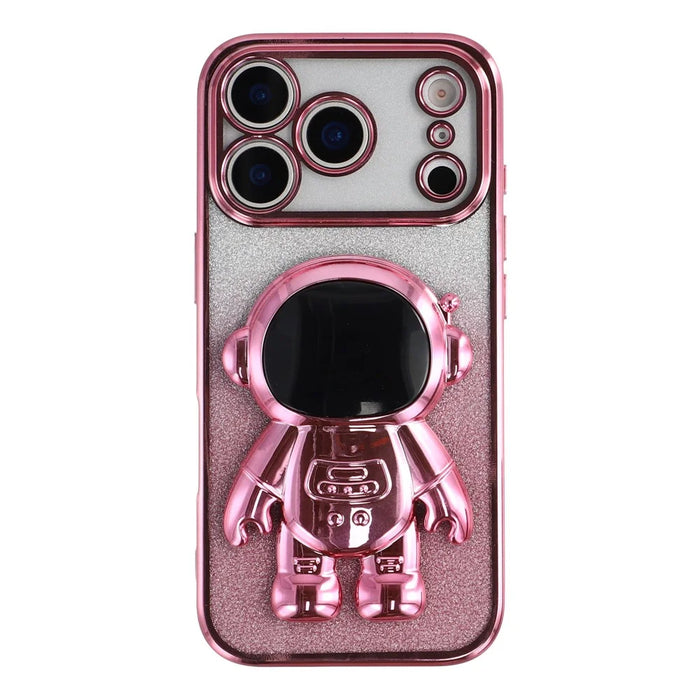 For iPhone 17 Pro Max Case with Astronaut Kickstand PC + TPU Phone Cover Shiny Glitter - Pink - 2