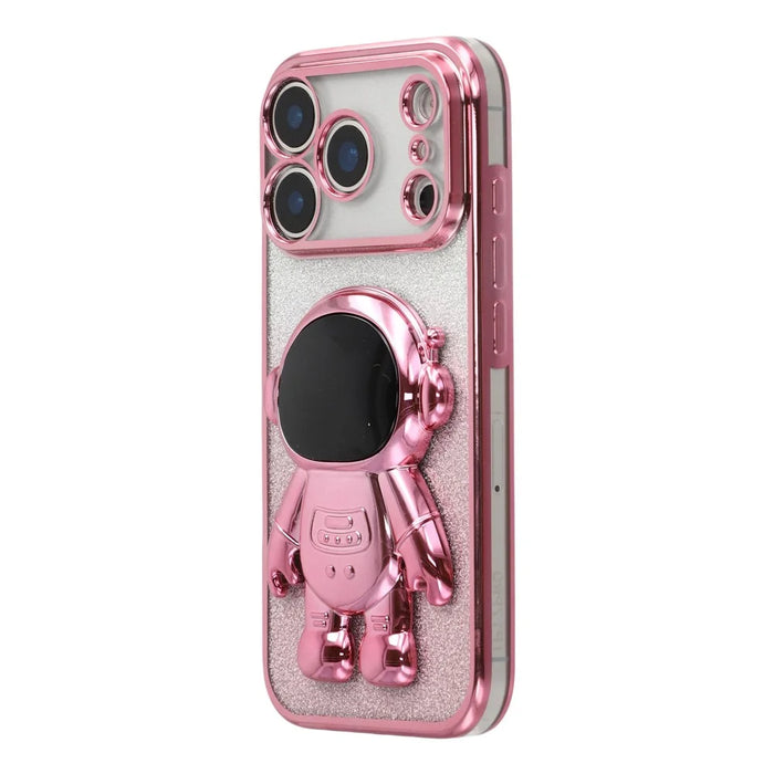 For iPhone 17 Pro Max Case with Astronaut Kickstand PC + TPU Phone Cover Shiny Glitter - Pink - 3