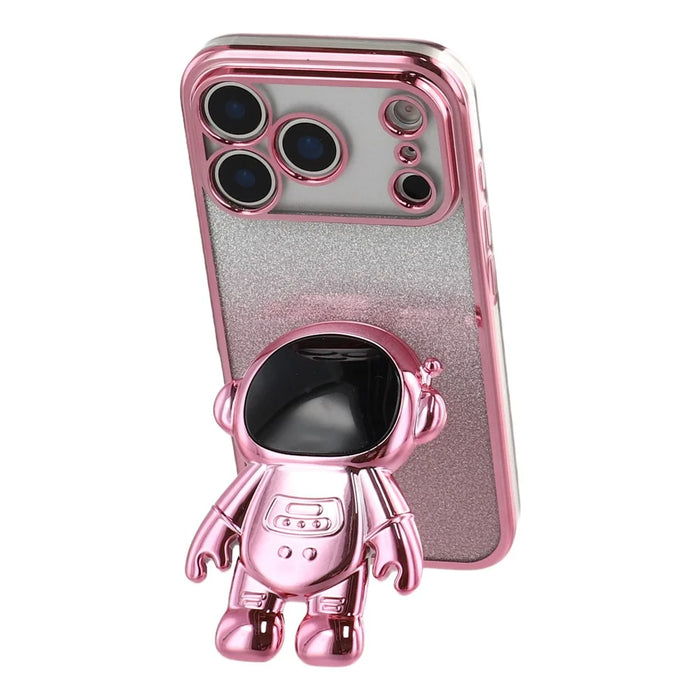 For iPhone 17 Pro Max Case with Astronaut Kickstand PC + TPU Phone Cover Shiny Glitter - Pink - 4