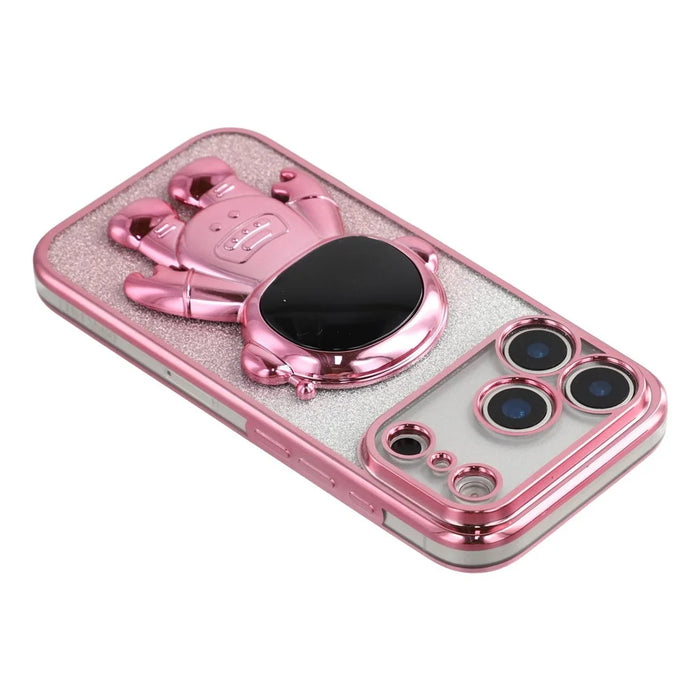 For iPhone 17 Pro Max Case with Astronaut Kickstand PC + TPU Phone Cover Shiny Glitter - Pink - 5