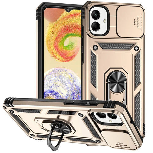 For Samsung Galaxy A08 5G / A08 4G / A07 4G / A06 4G Case PC + TPU Phone Cover with Lens Protection Kickstand - Gold - 1