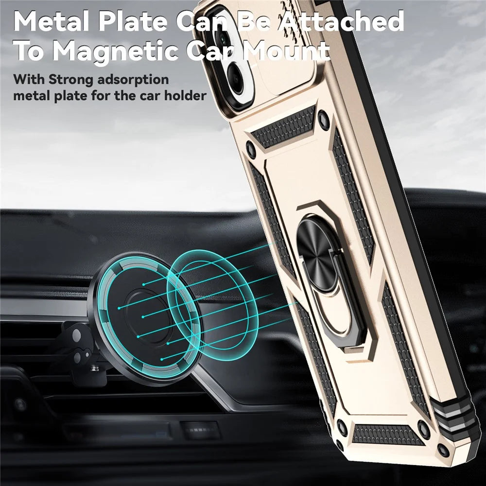 For Samsung Galaxy A08 5G / A08 4G / A07 4G / A06 4G Case PC + TPU Phone Cover with Lens Protection Kickstand - Gold - 3