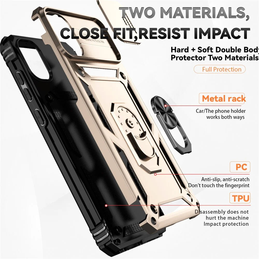 For Samsung Galaxy A08 5G / A08 4G / A07 4G / A06 4G Case PC + TPU Phone Cover with Lens Protection Kickstand - Gold - 4