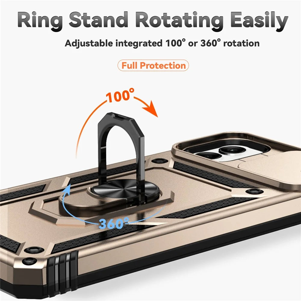 For Samsung Galaxy A08 5G / A08 4G / A07 4G / A06 4G Case PC + TPU Phone Cover with Lens Protection Kickstand - Gold - 6