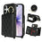 For iPhone 17 Case with Lanyard  /  Mirror  /  Card Holder Grids Pattern RFID Blocking Phone Cover - Black - 1