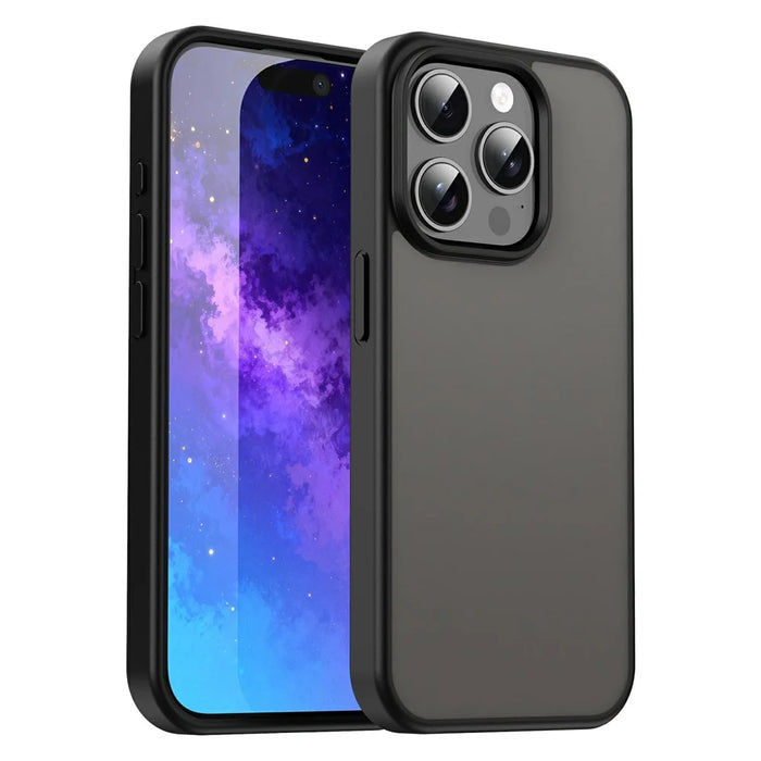 For iPhone 15 Pro Case TPU PC Hybrid Soft Edge Hard Shell Protective Cover Camera Protection Anti Slip Texture - Black - 1
