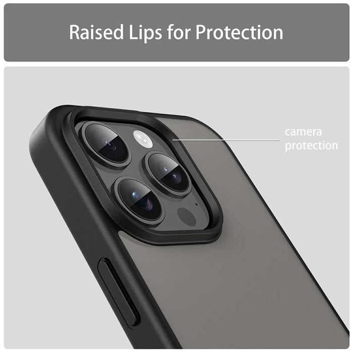 For iPhone 15 Pro Case TPU PC Hybrid Soft Edge Hard Shell Protective Cover Camera Protection Anti Slip Texture - Black - 5