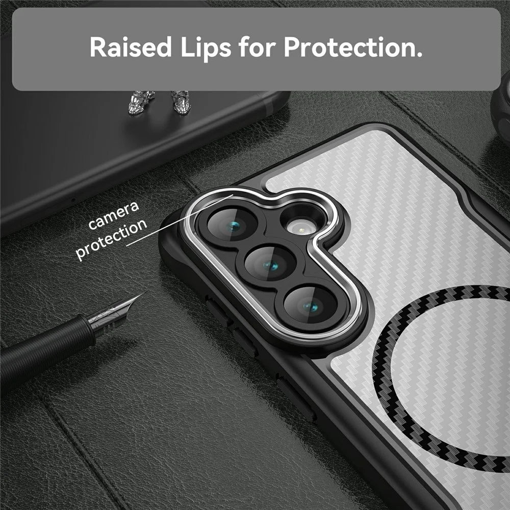 For Samsung Galaxy S26 Magnetic Case Hybrid Phone Cover Carbon Fiber - Black - 5