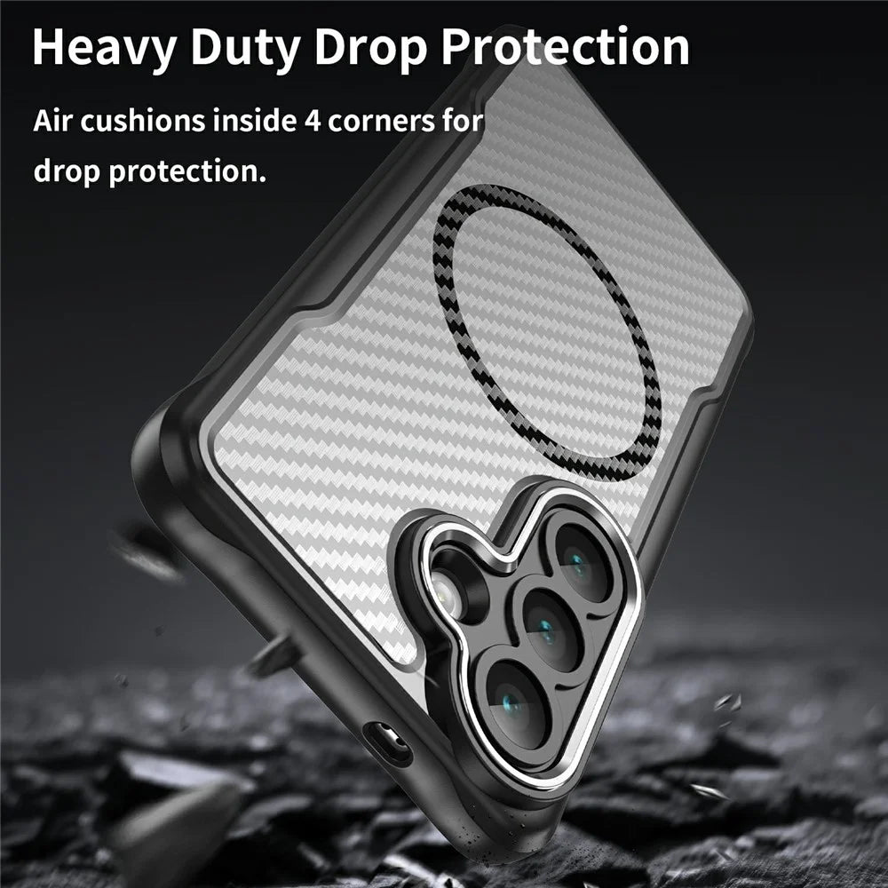 For Samsung Galaxy S26 Magnetic Case Hybrid Phone Cover Carbon Fiber - Black - 7