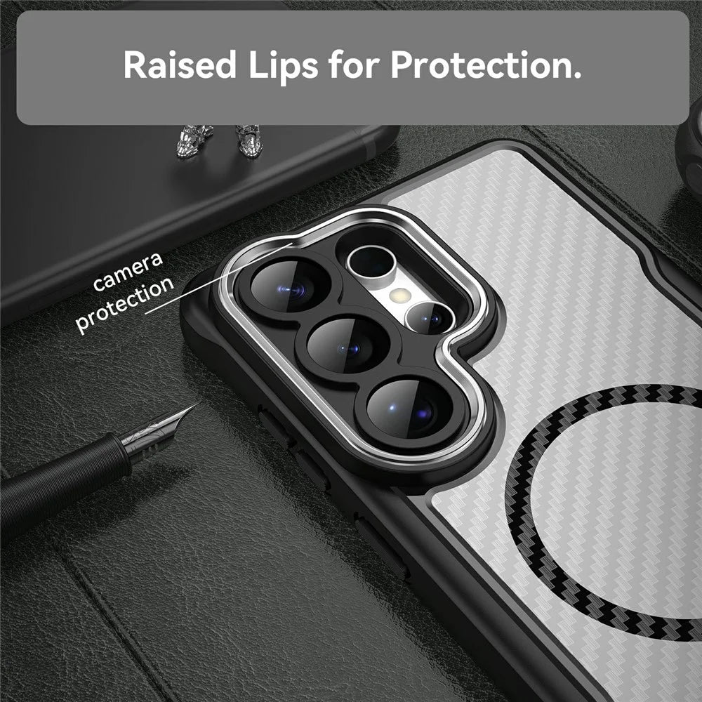 For Samsung Galaxy S26 Ultra Magnetic Case Hybrid Phone Cover Carbon Fiber - Black - 5