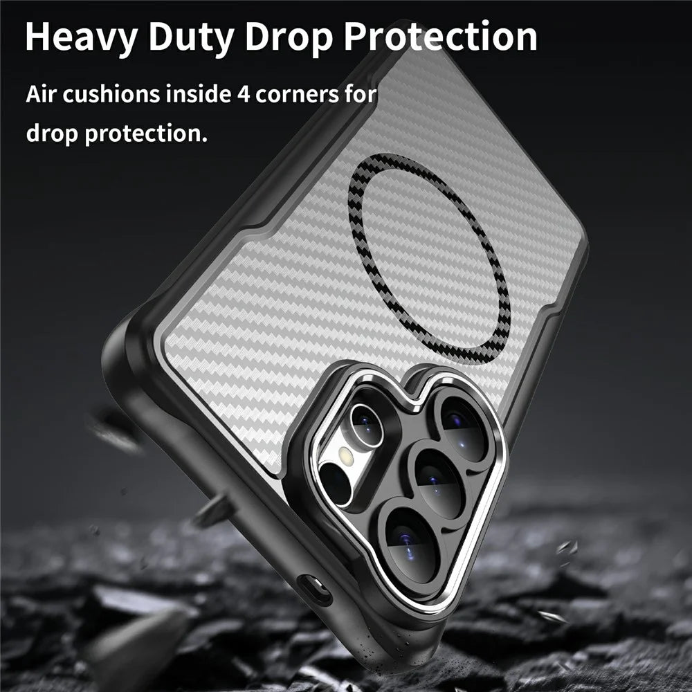 For Samsung Galaxy S26 Ultra Magnetic Case Hybrid Phone Cover Carbon Fiber - Black - 7