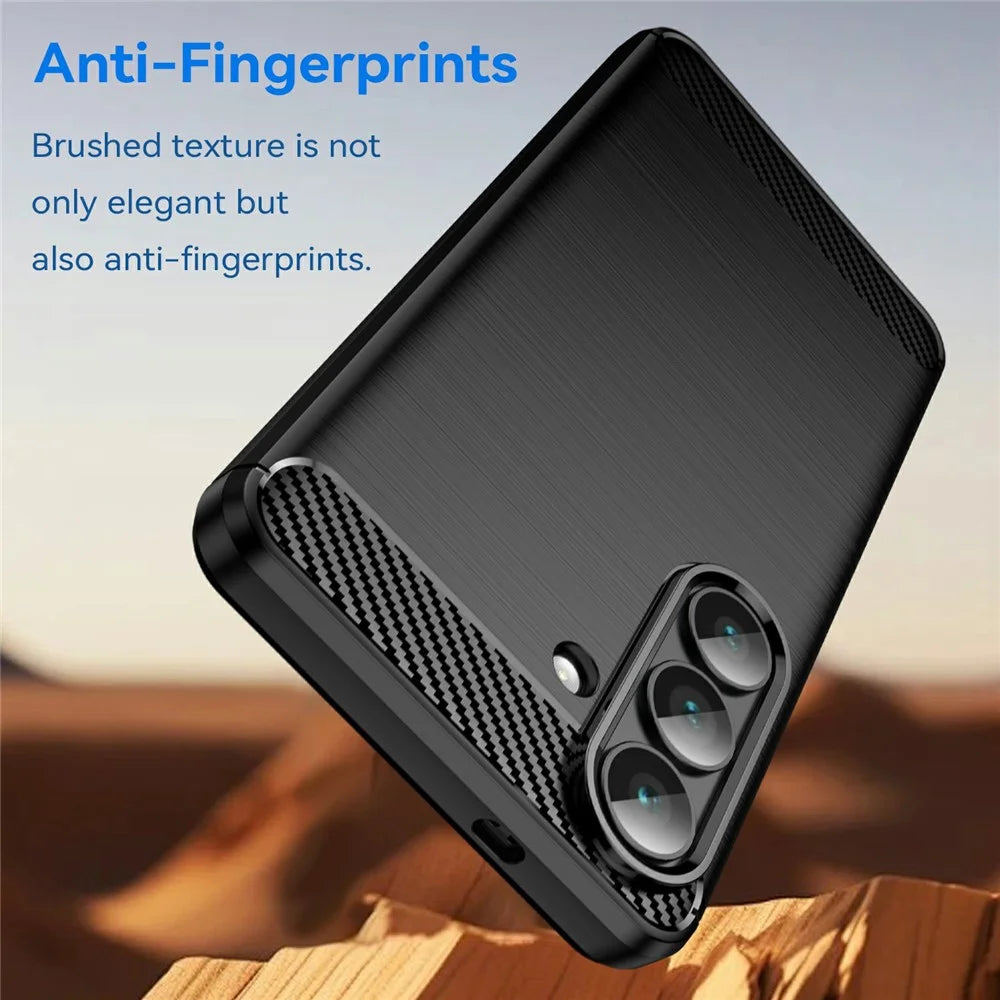 For Samsung Galaxy S26 Case Protective Phone Cover Carbon Fiber Texture Brushed - Black - 3