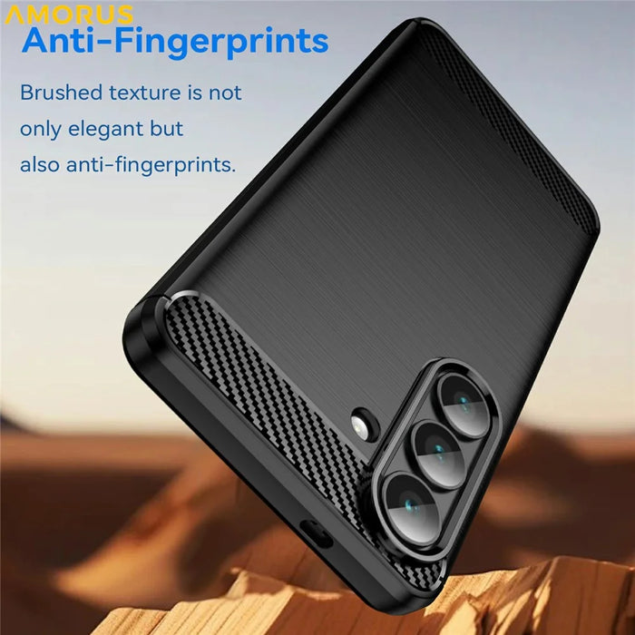 AMORUS For Samsung Galaxy S26 Case Carbon Fiber Texture Brushed Protective Phone Cover - Black - 3