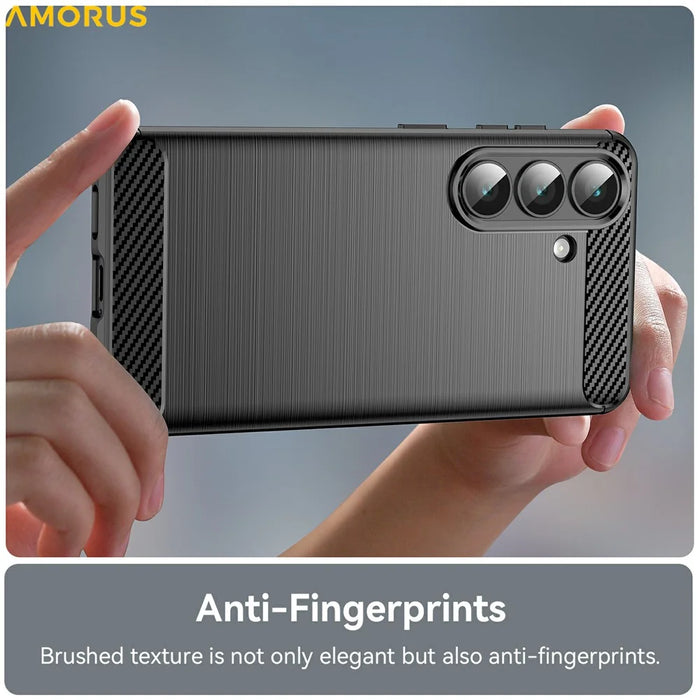 AMORUS For Samsung Galaxy S26 Case Carbon Fiber Texture Brushed Protective Phone Cover - Black - 5