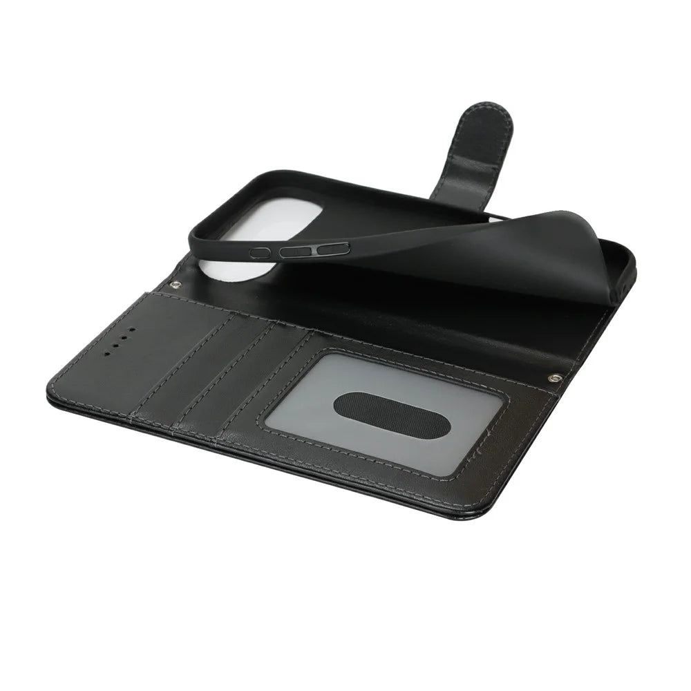 For iPhone Air Case Textured Leather Wallet Phone Cover with Strap - Black - 5