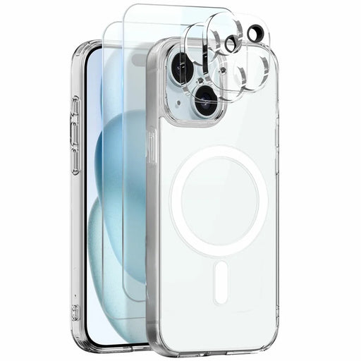 NORTHJO 5 in 1 Set for iPhone 15 Magnetic Case PC + TPU Phone Cover with 2 Front Screen Protector + 2 Lens Film - 1