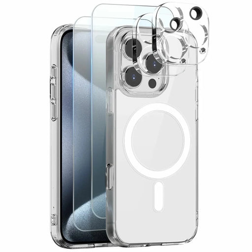 NORTHJO 5 in 1 Set for iPhone 15 Pro Magnetic Case PC + TPU Phone Cover with 2 Front Screen Protector + 2 Lens Film - 1