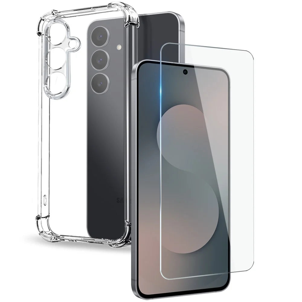 NORTHJO For Samsung Galaxy S25 FE Case Four Corner Shockproof TPU Clear Phone Cover with Tempered Glass - 1