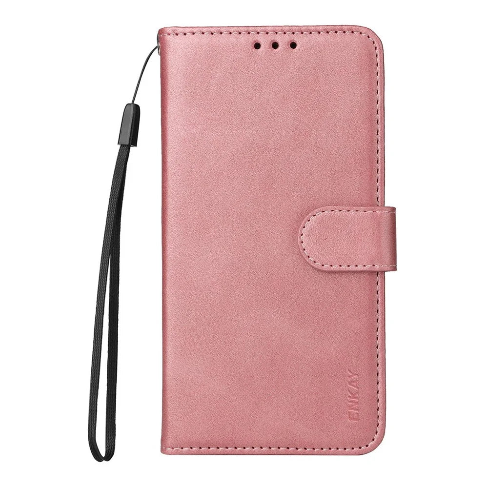 ENKAY HAT PRINCE For Xiaomi 15T Wallet Case Calf Texture Leather Phone Stand Cover with Strap and 0.18mm Screen Film (Support Ultrasonic Fingerprint Unlock) - Pink - 2