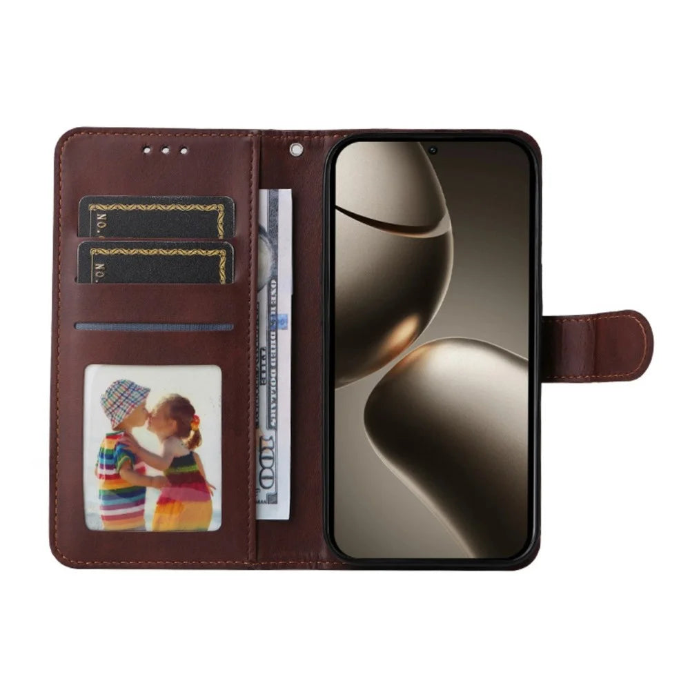 ENKAY HAT PRINCE For Xiaomi 15T Pro Wallet Case Calf Texture Leather Phone Stand Cover with Strap and 0.18mm Screen Film (Support Ultrasonic Fingerprint Unlock) - Brown - 2