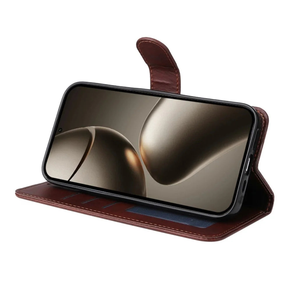 ENKAY HAT PRINCE For Xiaomi 15T Pro Wallet Case Calf Texture Leather Phone Stand Cover with Strap and 0.18mm Screen Film (Support Ultrasonic Fingerprint Unlock) - Brown - 3