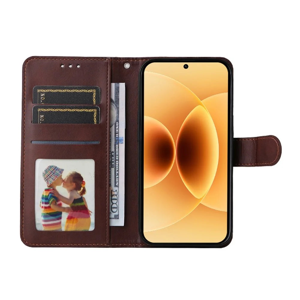 ENKAY HAT PRINCE For Xiaomi 17 Wallet Case Calf Texture Leather Phone Stand Cover with Strap and 0.18mm Screen Film (Support Ultrasonic Fingerprint Unlock) - Brown - 2