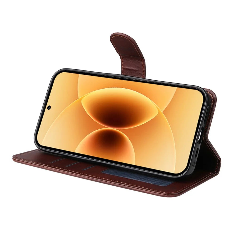 ENKAY HAT PRINCE For Xiaomi 17 Wallet Case Calf Texture Leather Phone Stand Cover with Strap and 0.18mm Screen Film (Support Ultrasonic Fingerprint Unlock) - Brown - 3