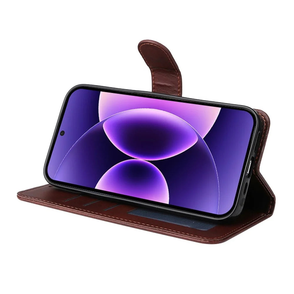 ENKAY HAT PRINCE For Xiaomi 17 Pro Wallet Case Calf Texture Leather Phone Stand Cover with Strap / 0.18mm Screen Film (Support Ultrasonic Fingerprint Unlock) - Brown - 3
