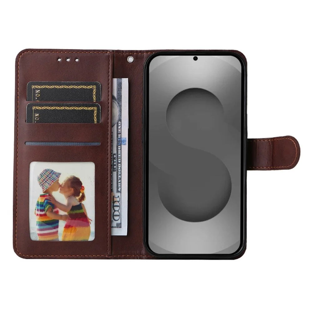 ENKAY HAT PRINCE For Samsung Galaxy S26 Ultra Wallet Case Calf Texture Leather Phone Stand Cover with Strap and 0.18mm Screen Film (Support Ultrasonic Fingerprint Unlock) - Brown - 2
