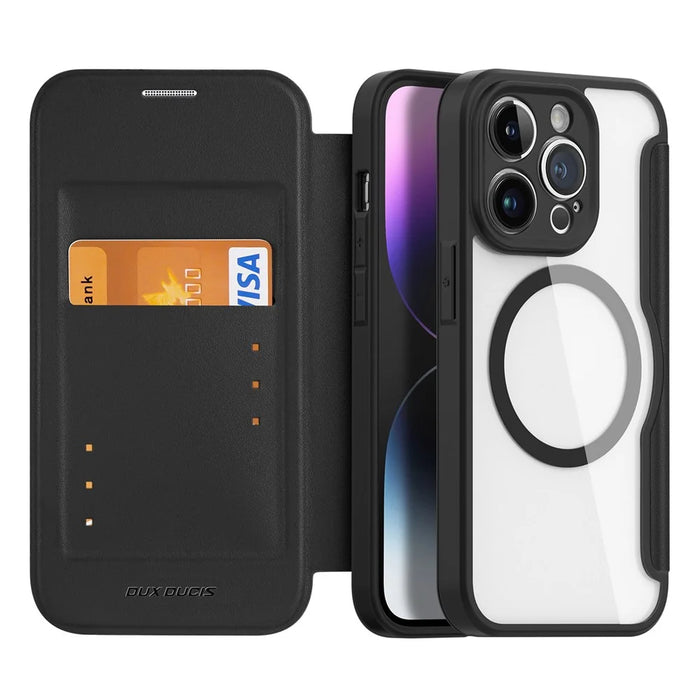 For iPhone 14 Pro Leather Case DUX DUCIS Skin X Pro Series Flip Cover Compatible with MagSafe - Black - 2