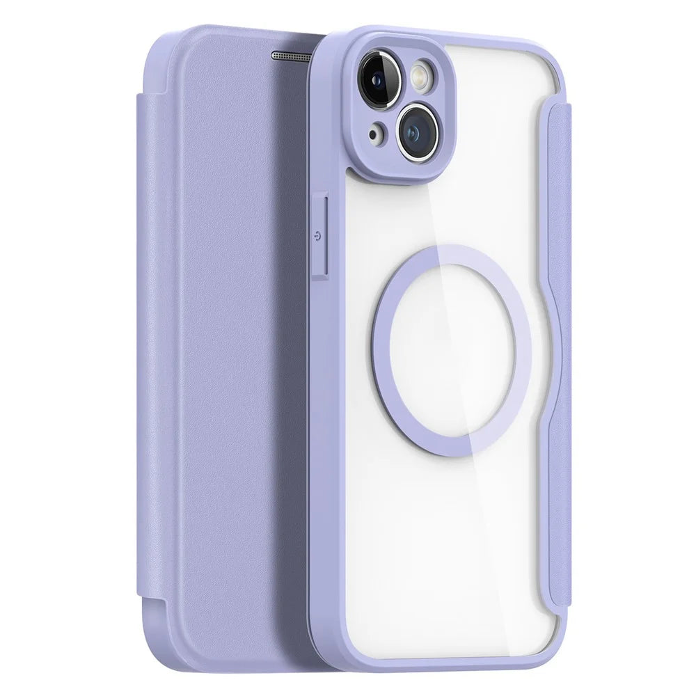 For iPhone 14 Plus Leather Case DUX DUCIS Skin X Pro Series Flip Cover Compatible with MagSafe - Purple - 1