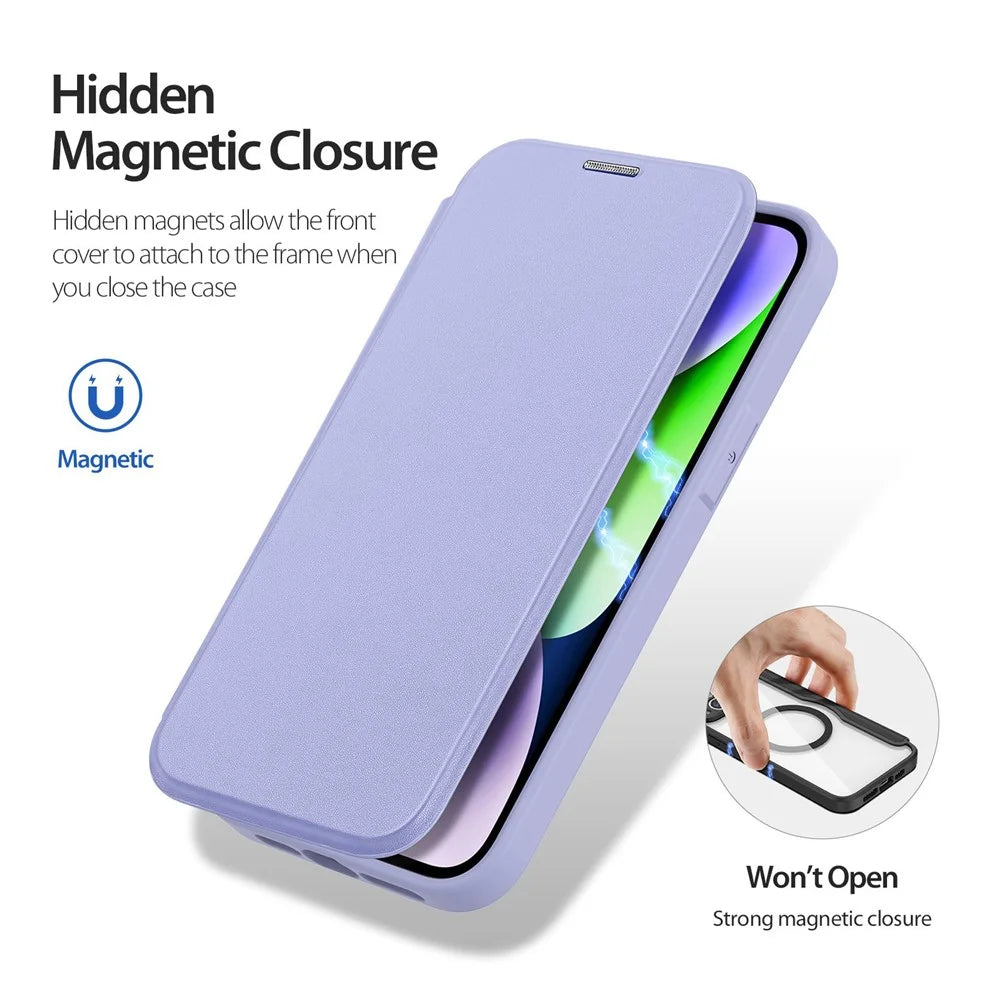 For iPhone 14 Plus Leather Case DUX DUCIS Skin X Pro Series Flip Cover Compatible with MagSafe - Purple - 7
